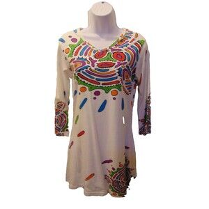 Parsley And Sage Multi Color Tunic Dress Size Small FunDesign Flattering 3/4 Slv